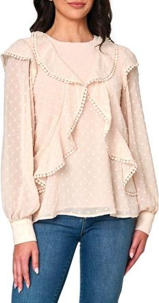 Gibsonlook Ophelia Ruffle Clip Dot Chiffon Top in Shell Pink at Nordstrom, Size Large