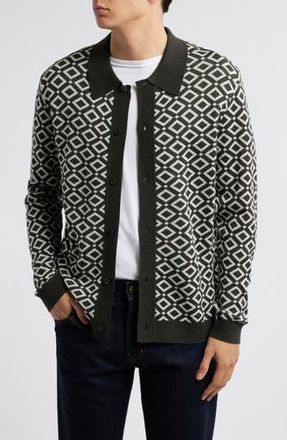 Nn.07 Thor 6584 Wool Blend Polo Cardigan in Dark Army at Nordstrom Rack, Size X-Large