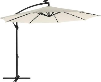 Songmics Sombrilla de 300 cm con 32 luces y base para balc&oacute;n de color beige