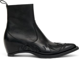 Maison Margiela Enkelboots met borduursel - Dames - Cowboylaarzen - Zwart - 38 EU - Schoenen