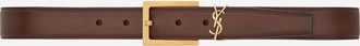 Saint Laurent Womens Leather Belt Cassandre Brown