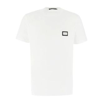 Dolce & Gabbana T-Shirts, male, White, Size: 3XL Logo Plate T-shirt