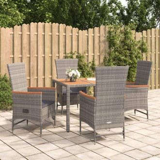 vidaXL Set Comedor De Jard&iacute;n 5 Piezas Con Cojines Rat&aacute;n Sint&eacute;tico Gris Vidaxl