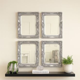 Melody Maison Set Of 4 Ornate Silver Wall Mirrors With Bevelled Glass in Metallic Silver