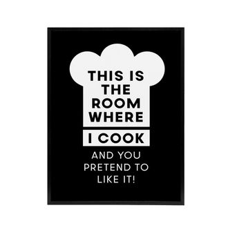 Artery8 This Is Where I Cook Chef Hat Funny Cheeky Black Framed Canvas Art | Size: W24 x H32