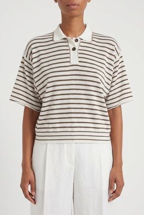 Brunello Cucinelli White Striped Wool Shirt, Size XL