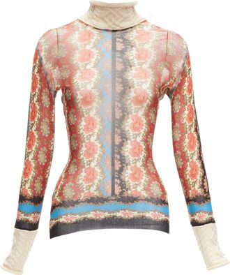 Jean Paul Gaultier Maille paisley sheer mesh cable knit turtleneck