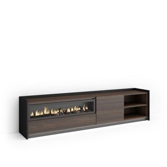 Skraut Home Skraut Home - Mueble Tv, Televisi&oacute;n, Muebles De Sal&oacute;n, Almacenaje, 207x37x50cm, Para Tv Hasta 80, Chimenea El&eacute;ctrica, Led, Estilo Moderno, Roble Oscur