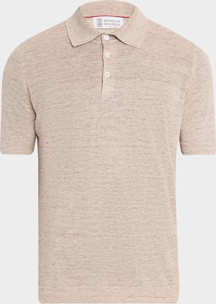 Brunello Cucinelli Mens Linen and Cotton Heathered Polo Shirt