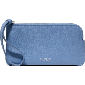 Kate Spade New York small zippy pebble leather wristlet in Blue. at Nordstrom