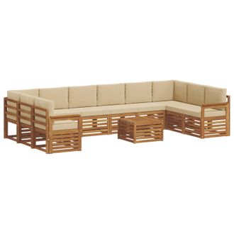 vidaXL Conjunto De Sof&aacute;s De Exterior Con Coj&iacute;n 11 Pcs Natural Y Beige Vidaxl