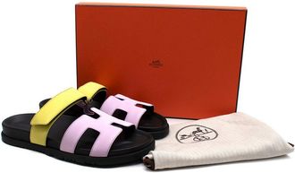 Herm&egrave;s Chypre Sandals in Violet Petale and Vert Lime Size 39