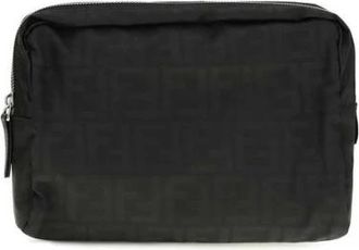 Fendi FF Motif Wash Bag - Heren - Tassen - Zwart - Maat: ONE Size Poliester