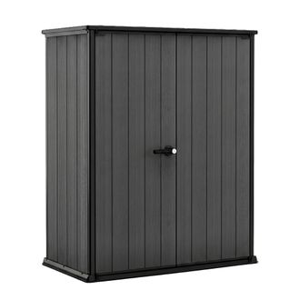 Keter Cortina Alto - Mueble De Jard&iacute;n 140x73,6x170,4 Cm 2 Puertas Para Almacenamiento De Herramientas, Acabado Efecto Madera Evotech+ En Resina Gris