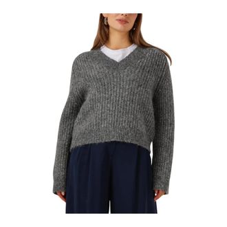 Selected Slfanjuli LS Knit V-Neck - Dames - Truien - Grijs - Maat: L