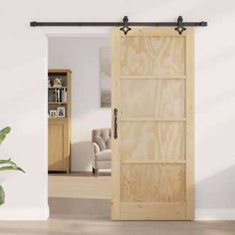 Berkfield Home Sliding Door with Hardware Set 86x198.5 cm Solid Wood Pine in Beige