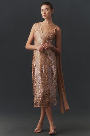 BHLDN Bella Plunged Sequin Midi Dress
