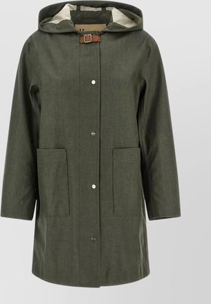 Herno hooded linen raincoat long buckle detail
