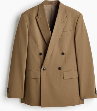 H&M Relaxed Fit Double-breasted Jacket in Dark Beige at Nordstrom, Size 36