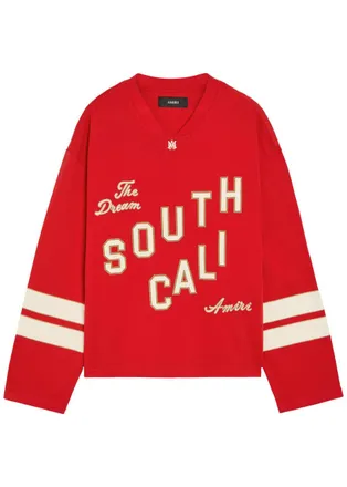 Amiri South Cali Appliqu&eacute;d Cotton Football T-shirt - White And Red - XL