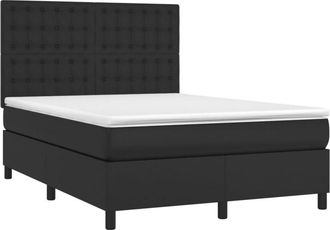vidaXL Vidaxl - Cama Box Spring Colch&oacute;n Y Led Cuero Sint&eacute;tico Negro 140x190 Cm