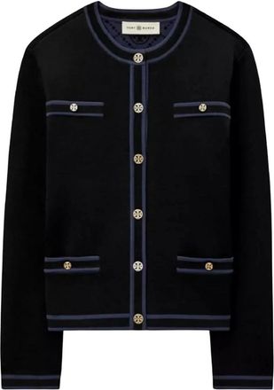 Tory Burch Truien & Vesten, Dames, Zwart, S, Polyester, Zwarte Vest met Gouden Knopen
