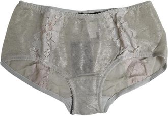 Dolce & Gabbana Grijze Bloemenkant Hoge Taille Slipje - Dames - Onderbroek - Grijs - S - Katoen - Ondergoed