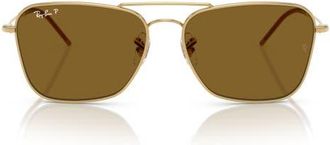 Ray-Ban Caravan Reverse 58mm Polarized Square Aviator Sunglasses in Gold Flash at Nordstrom