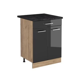 Vicco Mueble Bajo De Cocina R-line, Antracita Alto Brillo/roble Dorado, 60 Cm Con Caj&oacute;n Encimera Antracita, Vicco