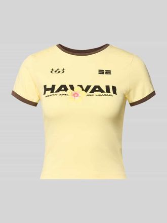 Noisy May Slim Fit T-Shirt mit Statement-Print Modell Molly in Hellgelb Melange, Gr&ouml;&szlig;e XL