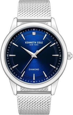 Kenneth Cole Genuine Diamond Mesh Strap Watch, 43mm - 0.005ct. in Silver/Blue at Nordstrom Rack