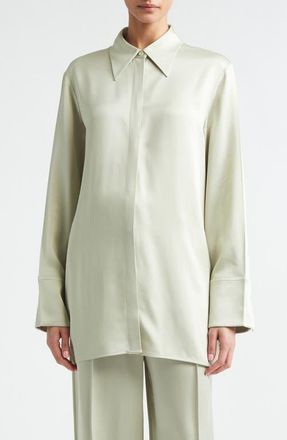 Jil Sander Fluid Satin Button-Up Shirt in Pastel Green at Nordstrom, Size 4 Us