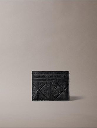 Calvin Klein Mens Embossed Emblem Logo Card Case - Black