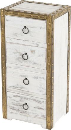 Hhg Cassettiera shabby vintage elegante decorativa Duran legno di mdf paulonia 4 cassetti bianco