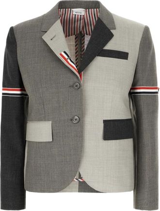 Thom Browne Stijlvolle Jassen en Vesten Collectie - Dames - Blazers - Grijs - M - Wol - Jassen