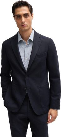 HUGO BOSS Mens Hanry Solid Patterned Notch Collared Blazer in Blue - Size 44 (Chest)