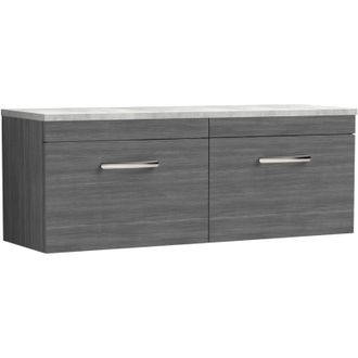 Nuie Nuie - Athena Wall Hung 2-Drawer Vanity Unit with Bellato Grey Worktop 1200mm Wide - Anthracite Woodgrain