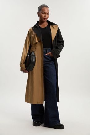 Karen Millen Womens Plus Size Colour Block Belted Tailored Trench Coat - Beige - Size 20 UK