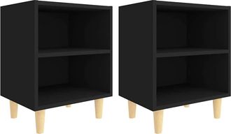 vidaXL Vidaxl - Mesitas De Noche 2 Uds Patas Madera Maciza Negras 40x30x50 Cm