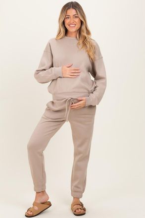 Pinkblush Fleece Long Sleeve Pullover & Jogger Set in Mocha at Nordstrom, Size X-Large