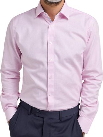 Double TWO Mens Formal Long Sleeve Shirt Classic Fit Birds-Eye Weave Business Shirt - Pink 17in Collar