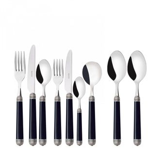 Bugatti Dorico Ghiera Argento Anticato, Posate Set 44 Pz, Scatola Gallery, Casa Bugatti - Colore: Nero
