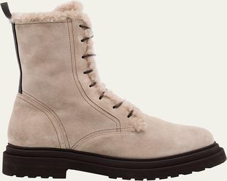 Brunello Cucinelli Monili Loop Shearling-Lined Suede Combat Boots