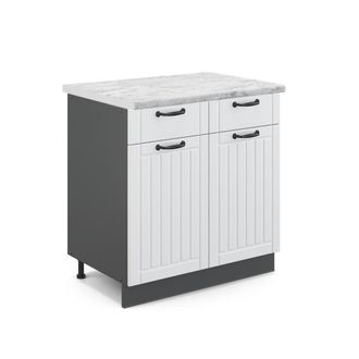 Vicco Mueble Bajo De Cocina Fame-line, Blanco Casa De Campo, 80 Cm, Et M&aacute;rmol, Vicco
