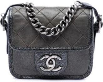 Chanel Pre-owned Vintage Quilted Flap Crossbody - Dames - Vintage Schoudertas - Grijs - ONE Size - Leer - Vintage
