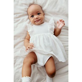 H&M Ruffle-trimmed bodysuit dress in White at Nordstrom, Size Newborn