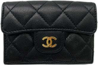 Chanel Black Grained Calfskin Wallet (Tri-Fold) (Pre-Owned)