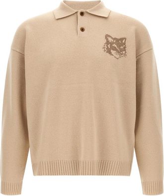Maison Kitsun&eacute; Jersey con Intarsia de Cabeza de Zorro - Tops - Hombre - Beige - XL