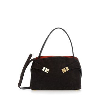 Ferragamo Crossbody bag Hug Croco with Adjustable Strap and Crocodile-embossed Leather Effect in Brown Suede for Women Goat Shoulder