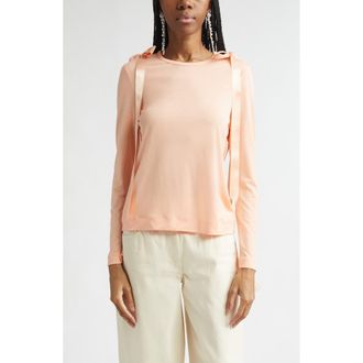 Simone Rocha Bow Ribbon Tail Long Sleeve T-Shirt in Clementine at Nordstrom, Size X-Small